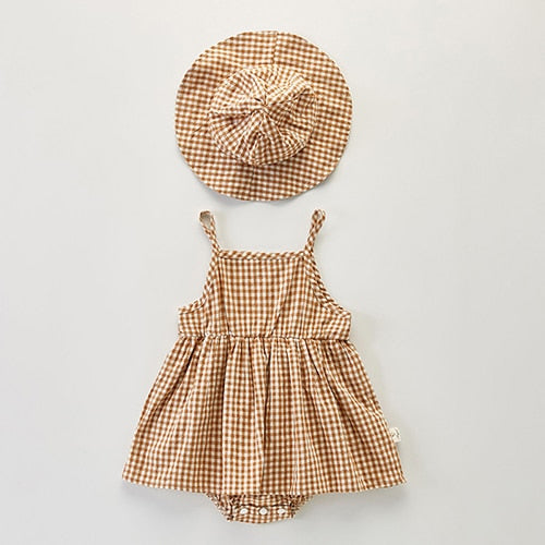 Plaid Sleeveless Romper Dress Set