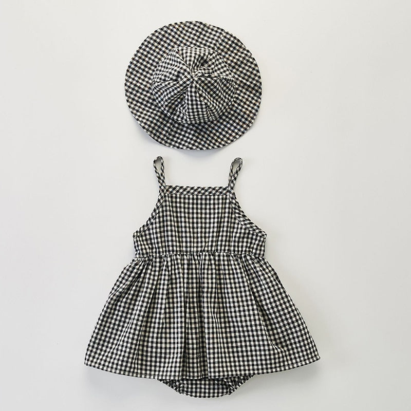 Plaid Sleeveless Romper Dress Set