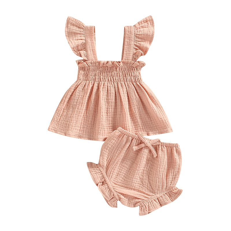Summer Sleeveless Ruffle Top and Bottoms