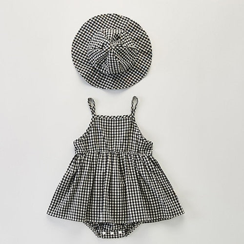 Plaid Sleeveless Romper Dress Set