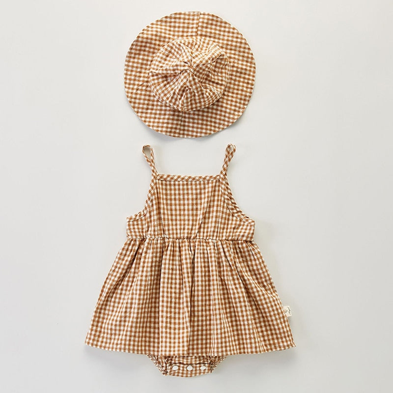 Plaid Sleeveless Romper Dress Set