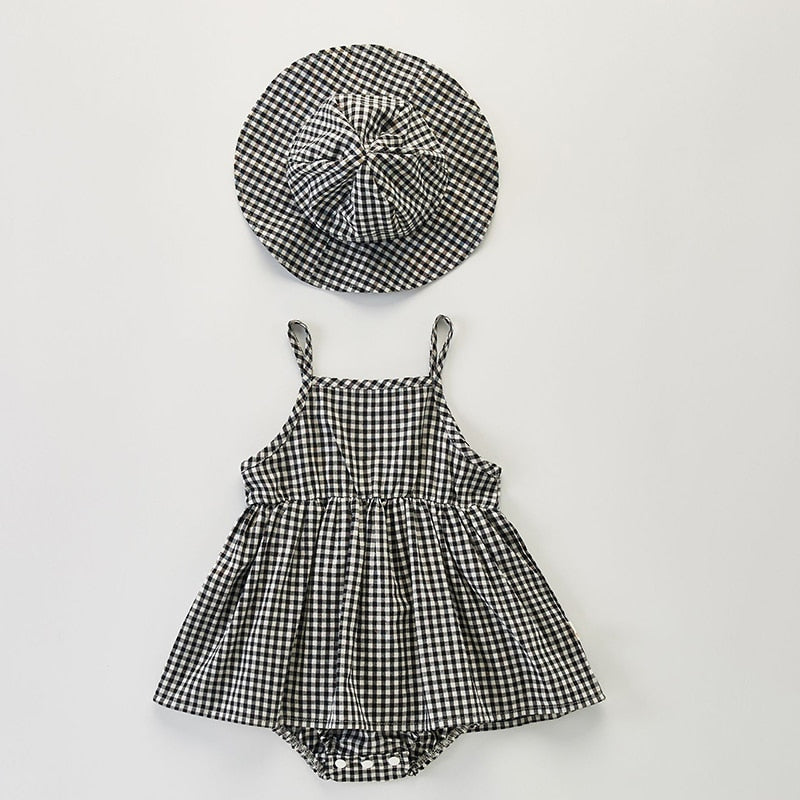 Plaid Sleeveless Romper Dress Set