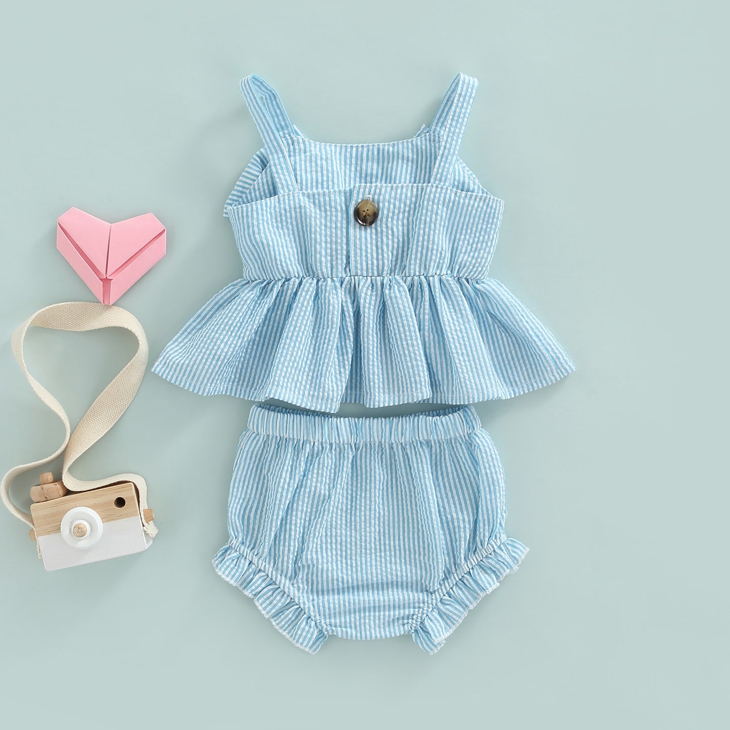 Blue Bow Pinstriped Set