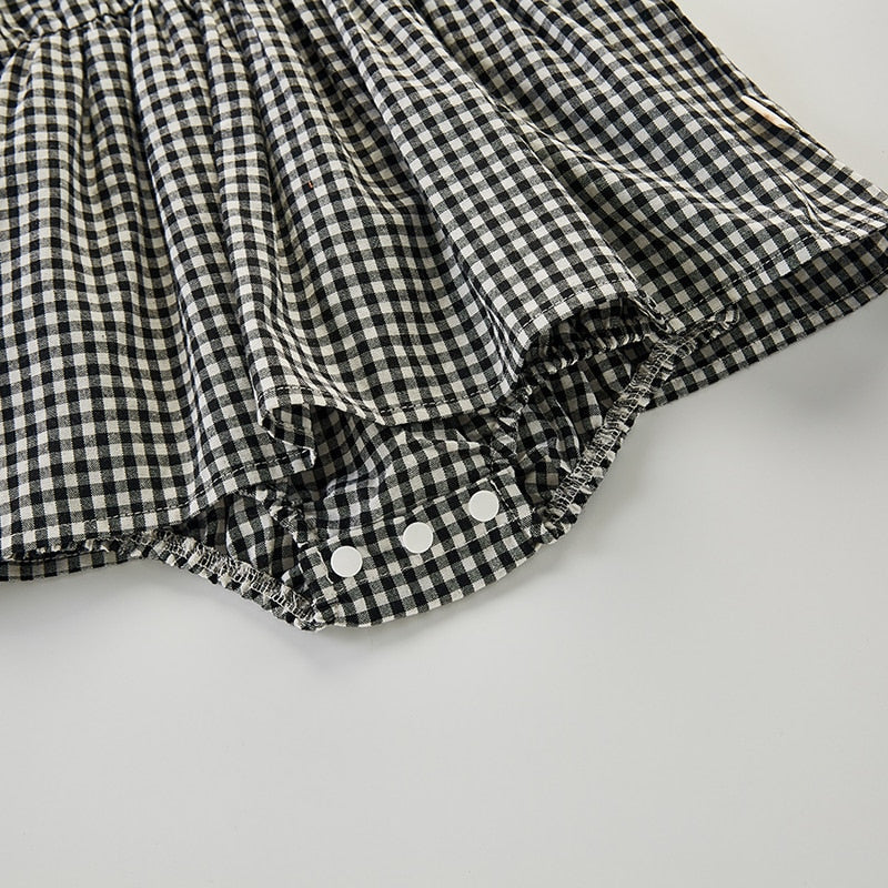 Plaid Sleeveless Romper Dress Set