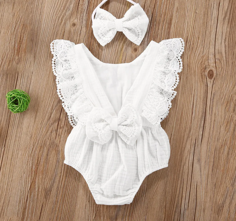 Lace Ruffle Romper and Headband