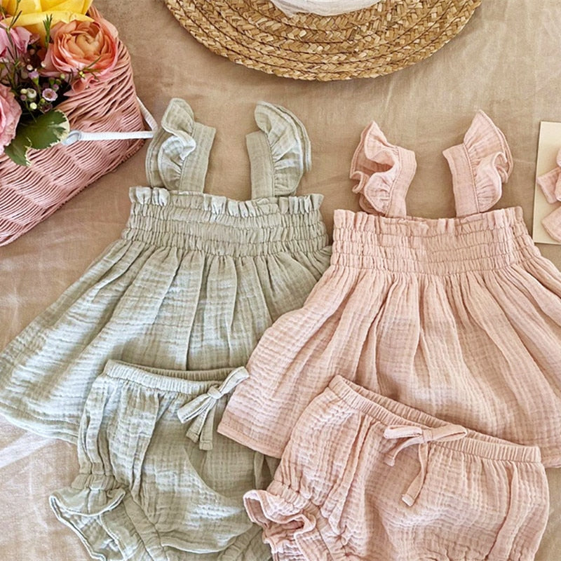 Summer Sleeveless Ruffle Top and Bottoms