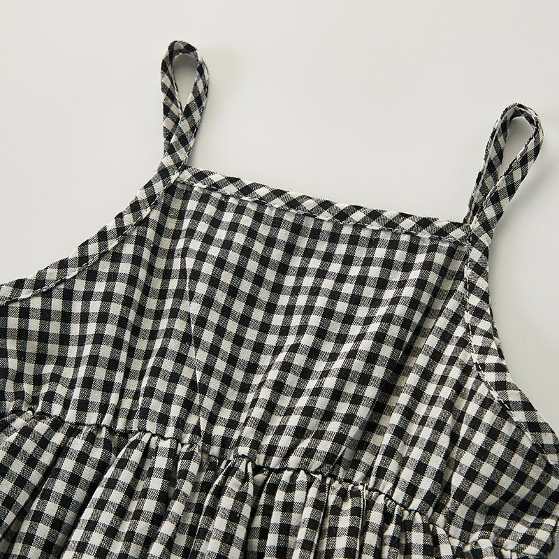 Plaid Sleeveless Romper Dress Set