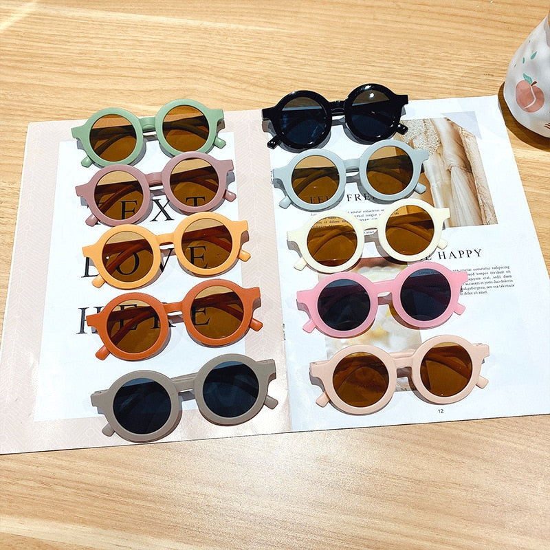 Girls Round Solid Frame Sunglasses
