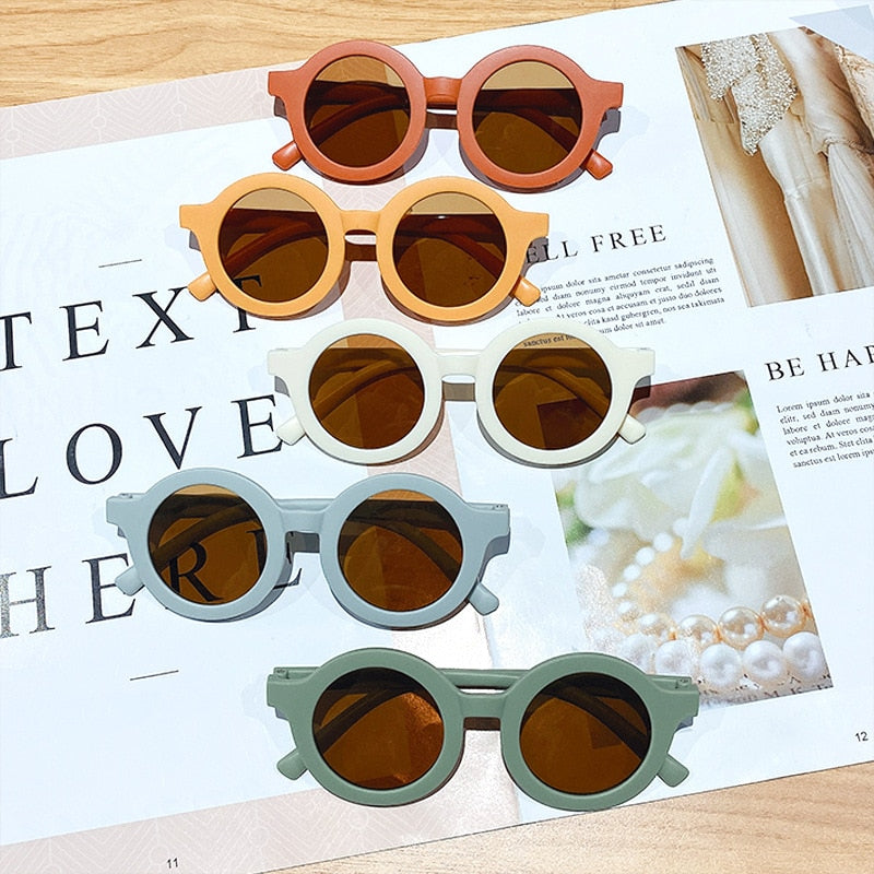 Girls Round Solid Frame Sunglasses
