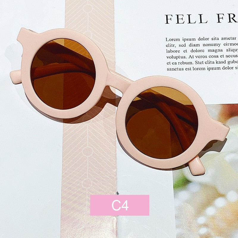 Girls Round Solid Frame Sunglasses