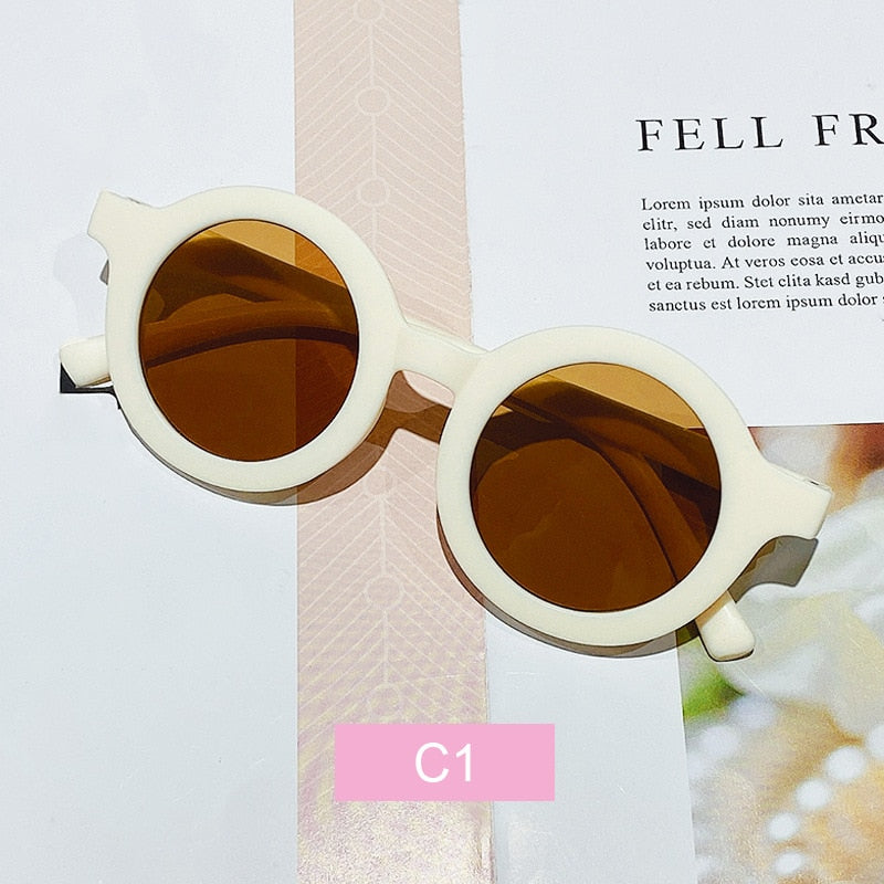 Girls Round Solid Frame Sunglasses