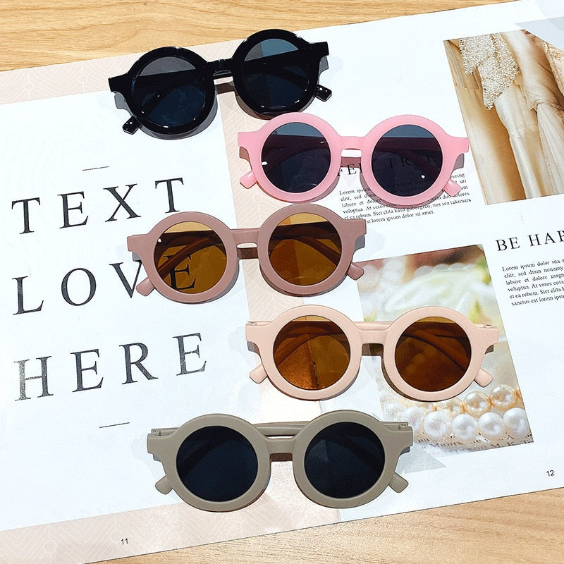 Girls Round Solid Frame Sunglasses