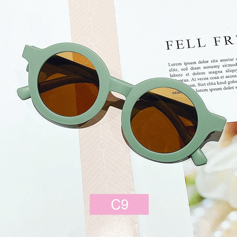 Girls Round Solid Frame Sunglasses