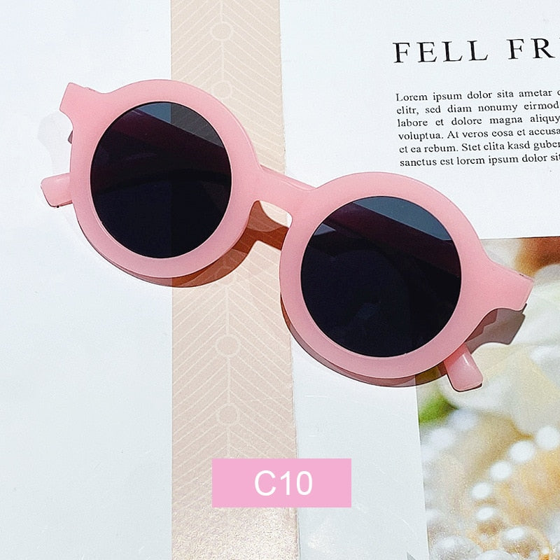 Girls Round Solid Frame Sunglasses