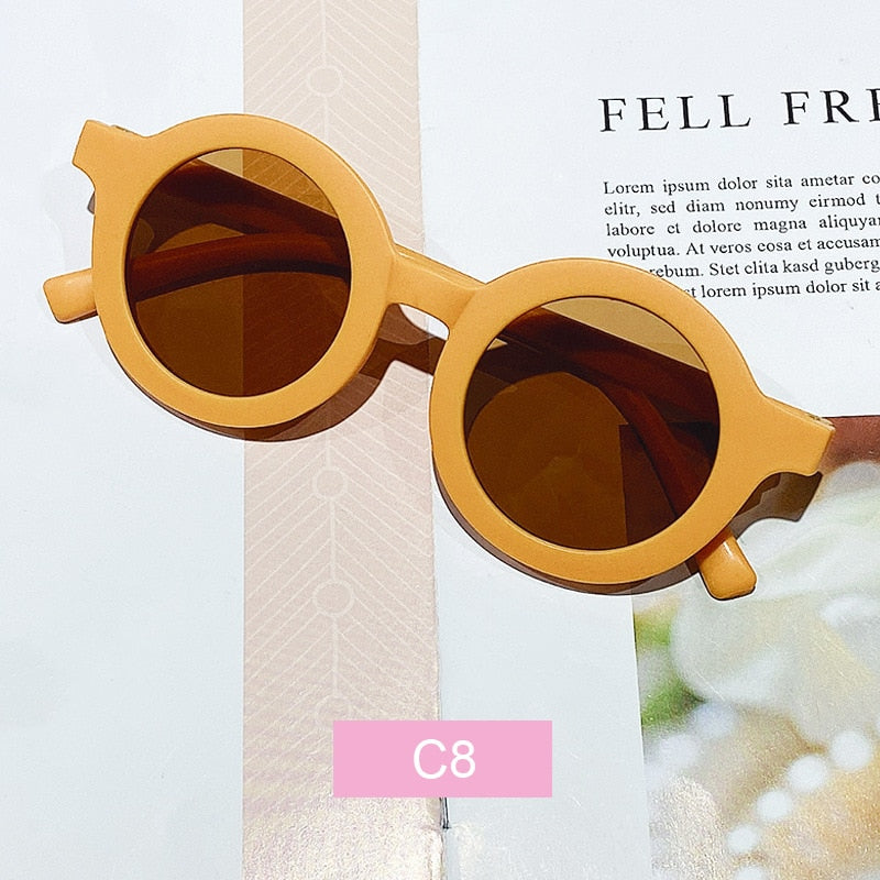 Girls Round Solid Frame Sunglasses