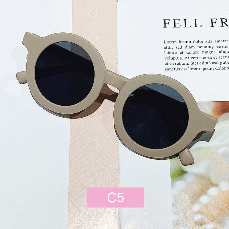 Girls Round Solid Frame Sunglasses