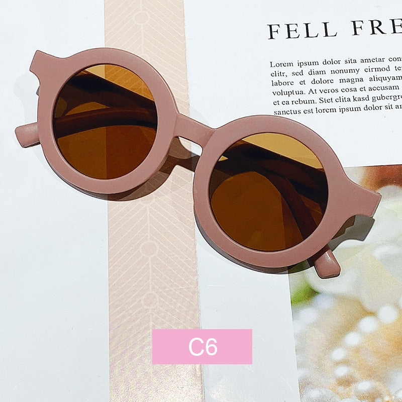 Girls Round Solid Frame Sunglasses