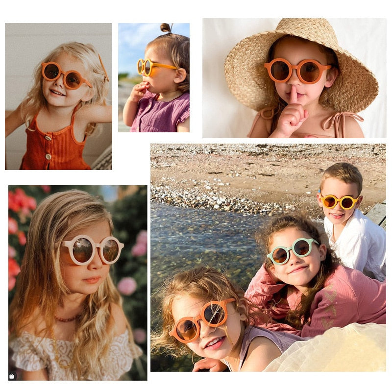 Girls Round Solid Frame Sunglasses