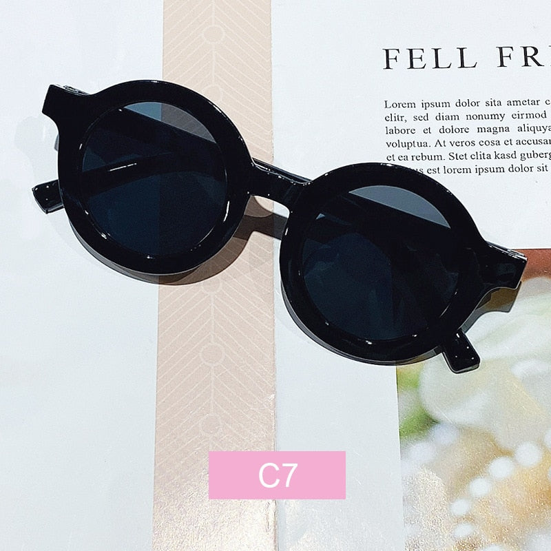 Girls Round Solid Frame Sunglasses