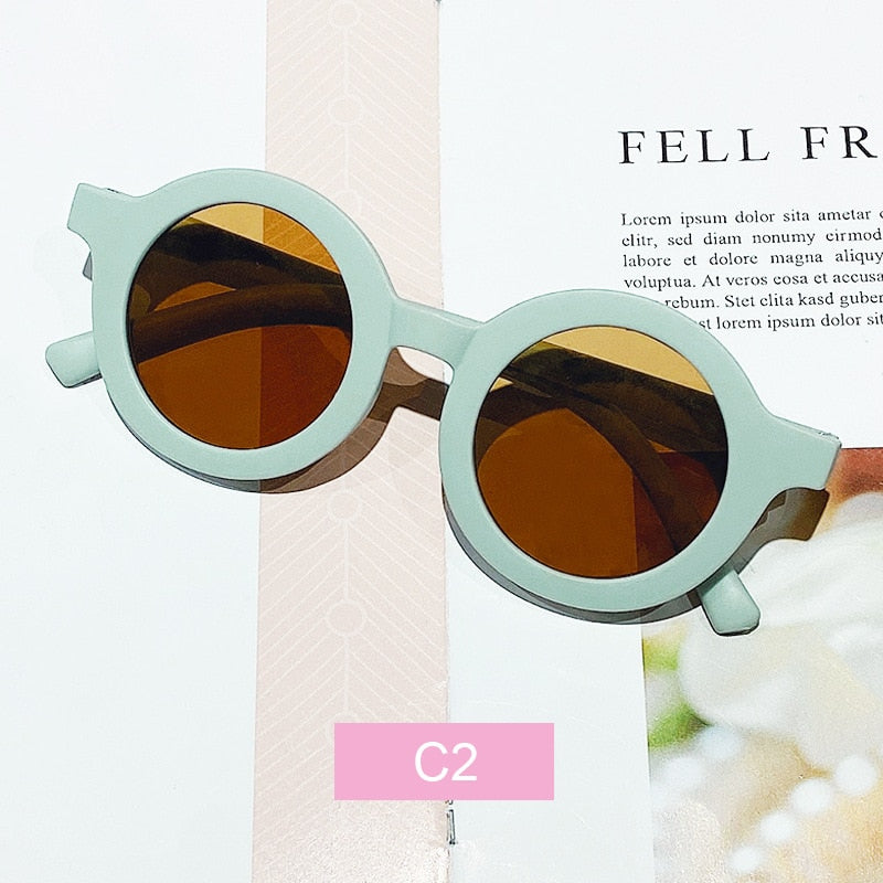 Girls Round Solid Frame Sunglasses