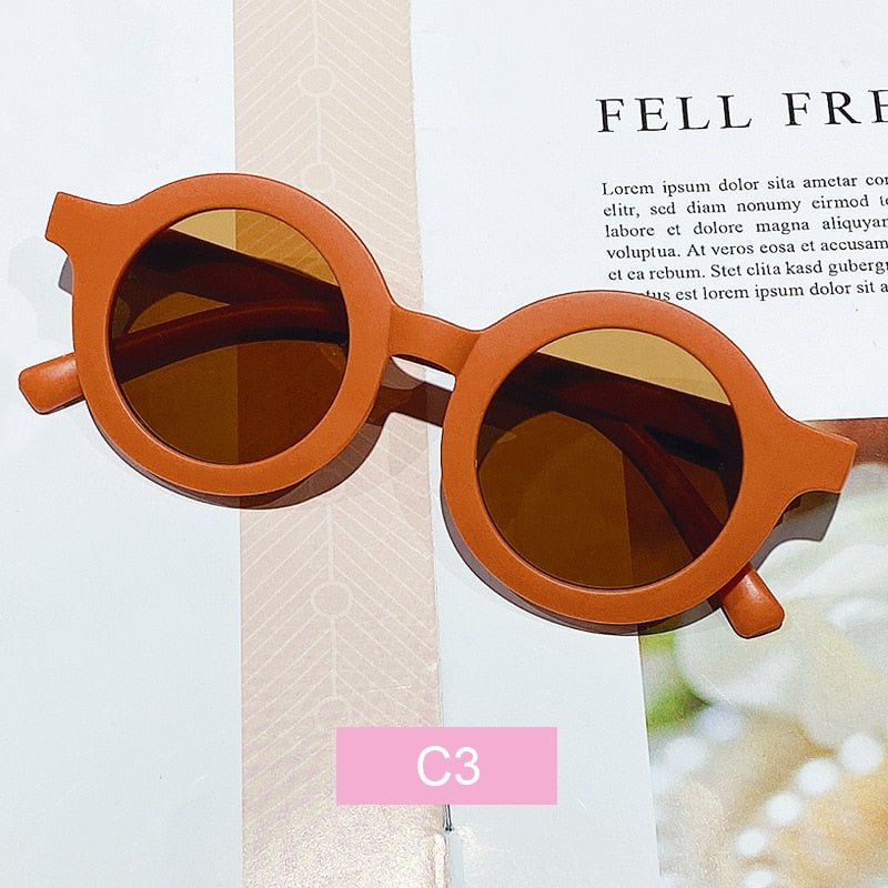 Girls Round Solid Frame Sunglasses