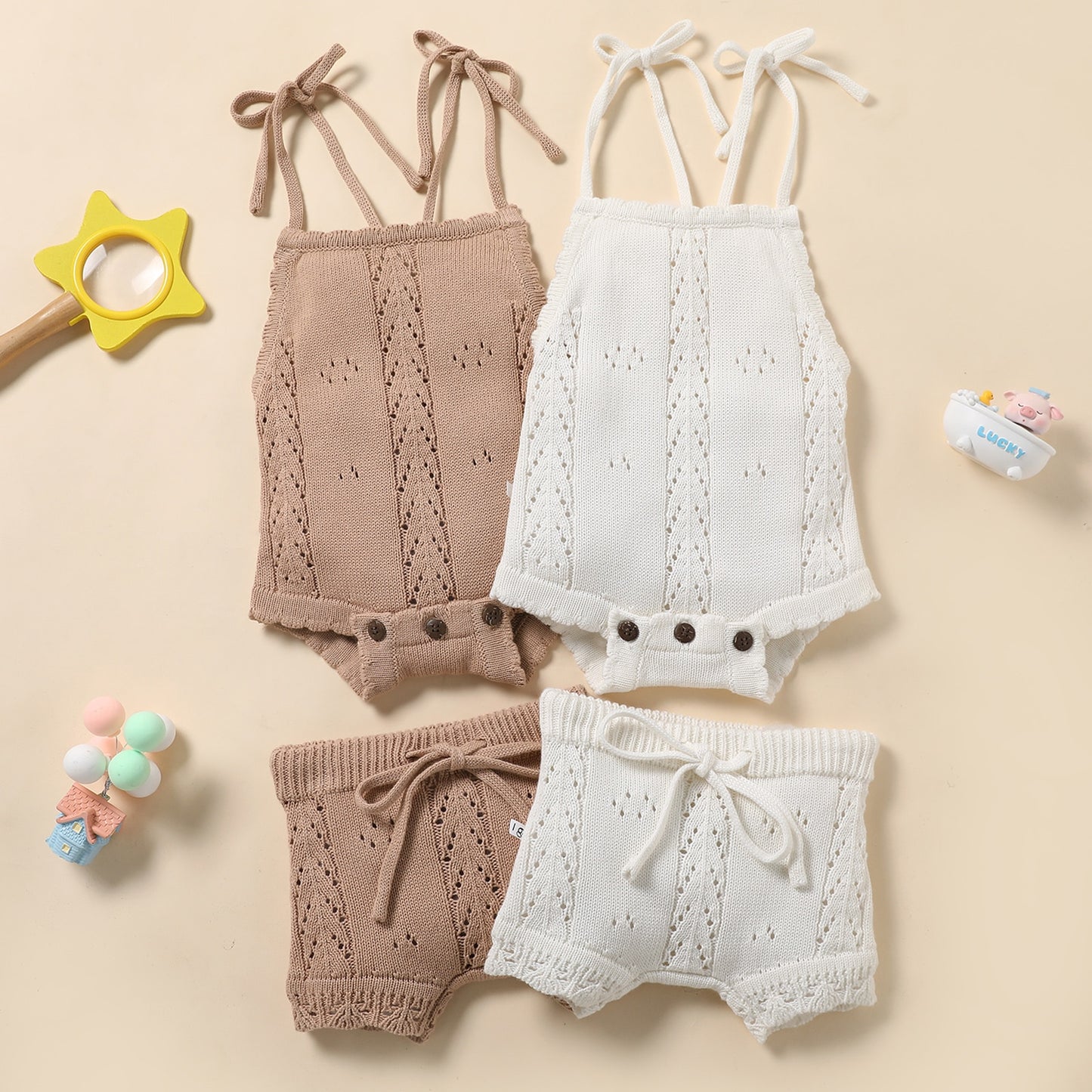 Lace-up Knitted Romper Set