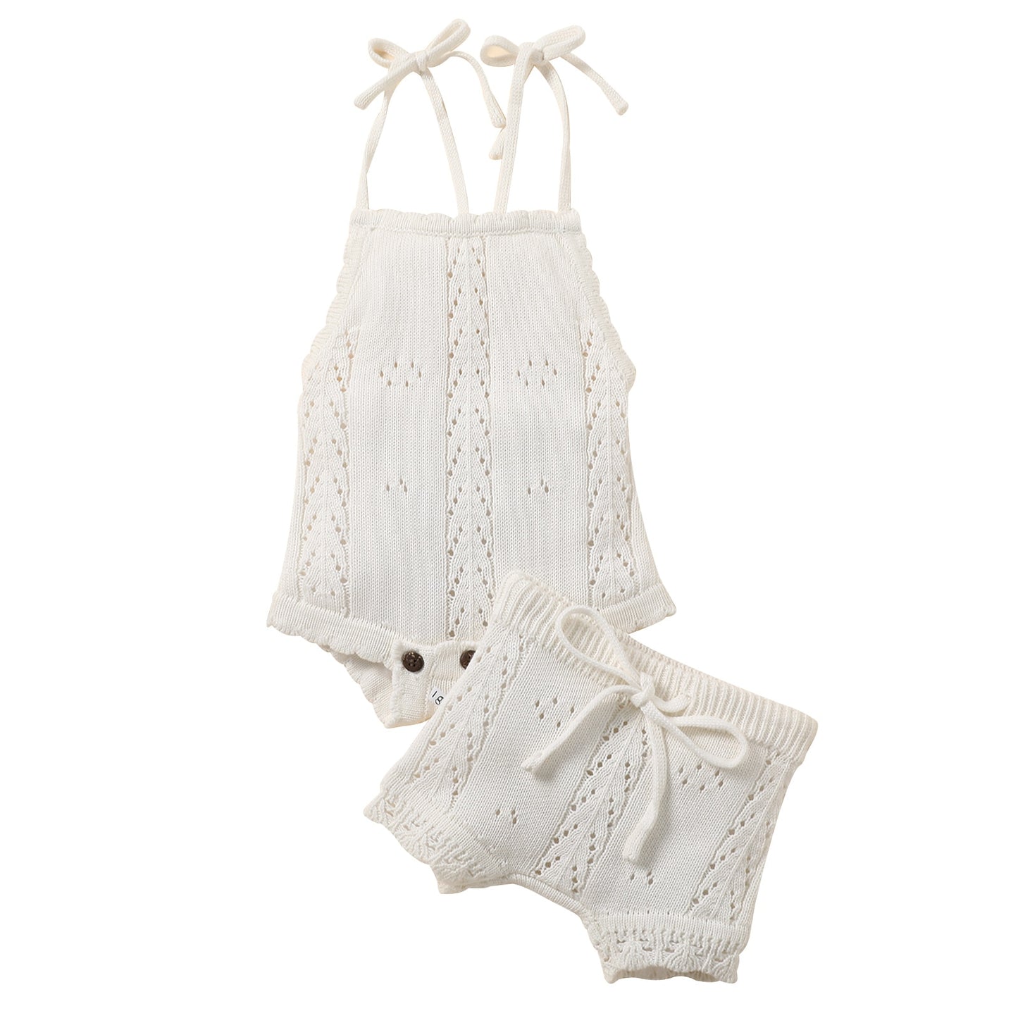 Lace-up Knitted Romper Set