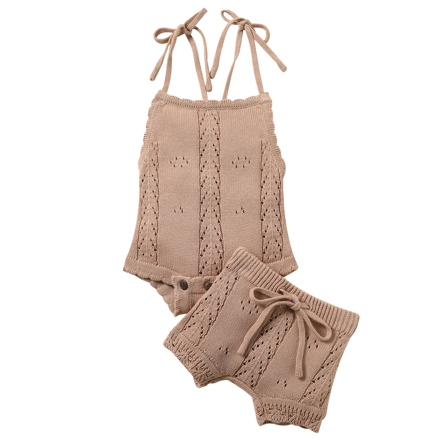 Lace-up Knitted Romper Set