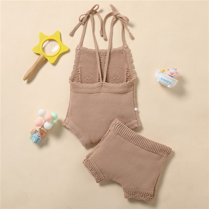 Lace-up Knitted Romper Set